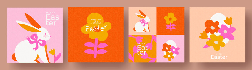 Wall Mural - happy easter set of greeting cards, posters, holiday covers. trendy design with typography, spring h