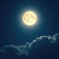 full moon illuminated by nightly clouds above, gentle, cloud