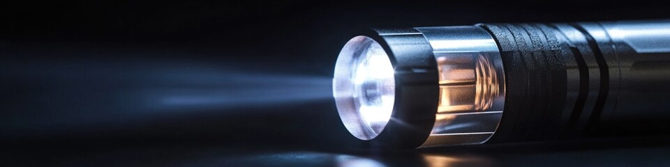 Wall Mural - close-up shot of a flashlight lying on a flat surface