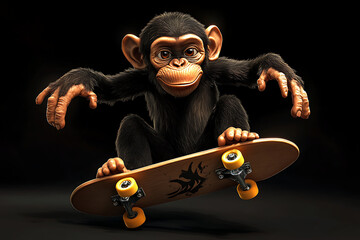 Wall Mural - A cartoon monkey skillfully skateboarding, showcasing playful energy and fun.