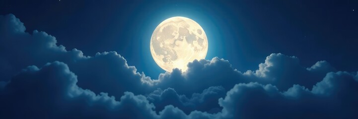 Wall Mural - Nightly clouds veil the full moon's gentle glow, dreamy, halo