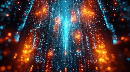 Wall Mural - abstract blue and orange glowing particle background. digital art, cosmic energy, vibrant colors, sh