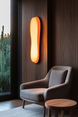 Poster - Desert view, illuminated wall lamp, modern chair, interior design