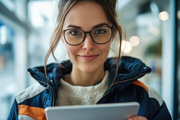 Wall Mural - a person using a tablet computer, possibly working or browsing