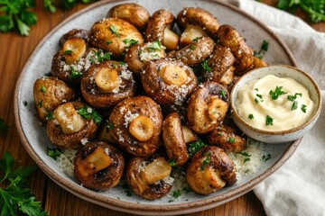 Wall Mural - Savory roasted mushrooms with garlic and herbs