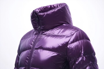 Wall Mural - A woman wearing a shiny purple jacket with a hood, great for outdoor or fashion concepts