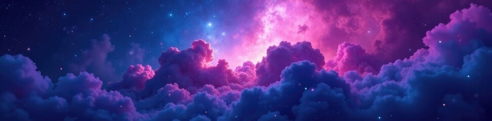Wall Mural - dark blue nebula background with glowing pink and purple nebula clouds, pink, universe, galaxy