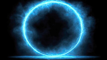 Wall Mural - electric circle: abstract energy, plasma, and lightning in a dark, blue, futuristic background