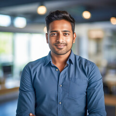 young indian businessman standing at office