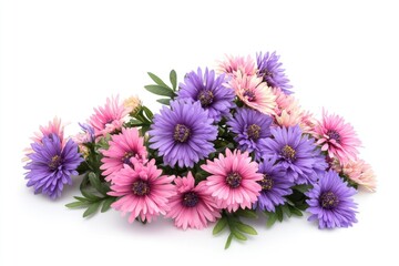 Poster - A bouquet of purple and pink flowers on a white background