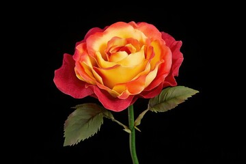 Wall Mural - A close-up of a single red and yellow rose on its stem, ideal for use in floral arrangements or as a symbol of love