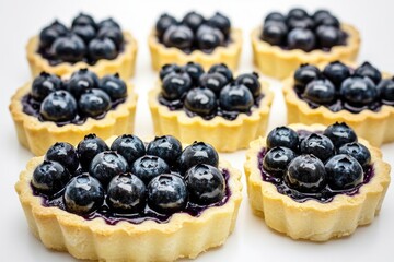 Wall Mural - Freshly baked blueberry pies on a clean white surface, perfect for food styling and photography