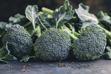 Sticker - Fresh broccoli sitting on a table, great for food and health concepts