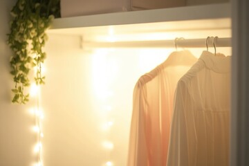 A clothing rack filled with clothes hanging on a rail inside a closet