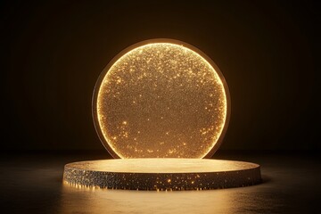 Wall Mural - Glowing Circular Platform, Dark Studio, Product Display