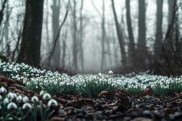 Sticker - A dense forest filled with numerous white flowers