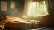© Pannee - A soft, comfortable bed with natural sunlight streaming in through the window.