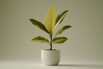 Wall Mural - A small potted plant sits on a table, surrounded by a simple white pot