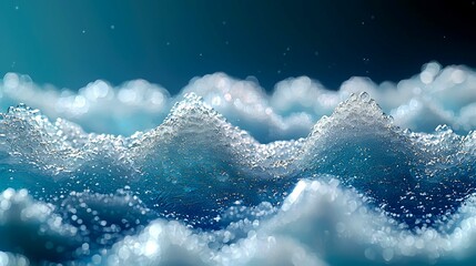 Wall Mural - abstract blue water bubbles: closeup macro photography of sparkling ocean waves, nature texture back