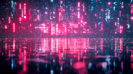Wall Mural - cyberpunk cityscape: neon lights reflecting on rain-soaked streets at night. a futuristic urban scen