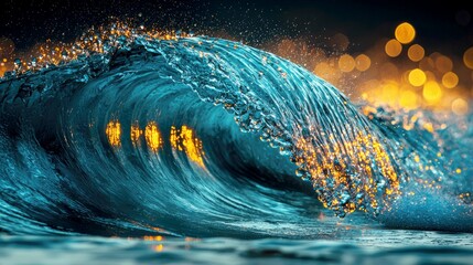 Wall Mural - luminous ocean wave at night: a captivating display of nature's beauty and power