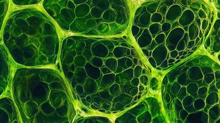Poster - Close-up of green cellular structures, showcasing intricate patterns and textures.