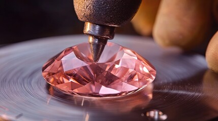 Wall Mural - Gem Cutting Workshop: An artisan carefully faceting a gemstone on a cutting wheel.