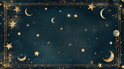 Wall Mural - midnight stars: a celestial frame of stars and moons with a deep navy gradient background