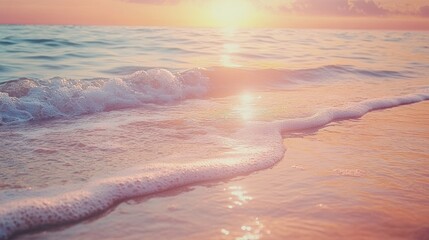 Aufkleber - Serene sunset over gentle ocean waves, creating a tranquil beach atmosphere.