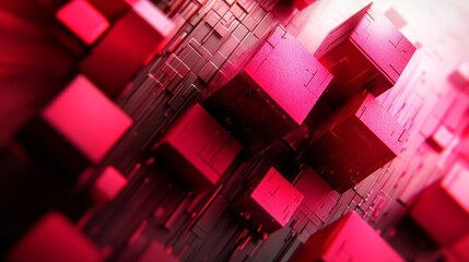 Abstract Crimson Cubes Digital Network Technology Background
