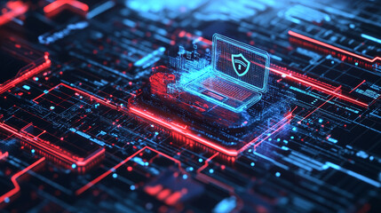 Wall Mural - computer security banner. concept of safety internet technology, data secure. vector landing page of