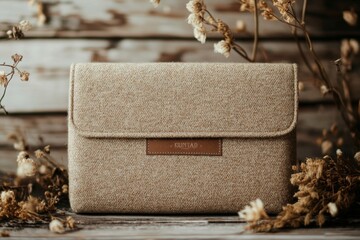 Beige Fabric Case with Dried Flowers