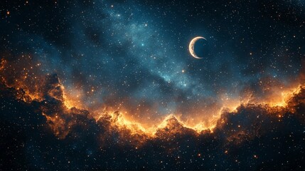 Wall Mural - celestial cosmic frame with crescent moons stars and constellations shimmering against deep space ba