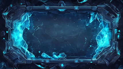 Game streaming overlay panels and buttons with water texture. Template of webcam video app design. Vector cartoon set of live stream blue frames for show gaming process