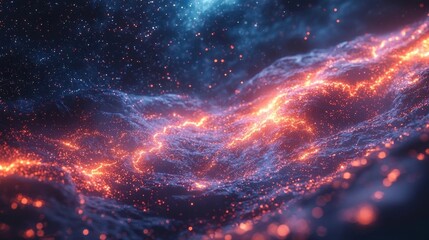 Wall Mural - glowing electric pathways connecting floating islands in surreal cosmic sky