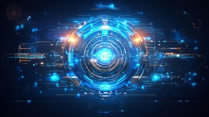 Abstract Futuristic Technology Network Digital Data Flow glowing sphere in cyberspace digital illustration