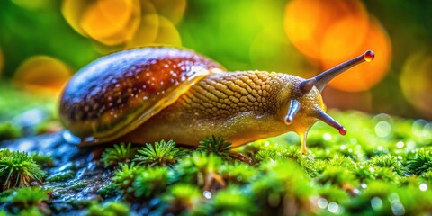 Wall Mural - Up close and personal with garden slugs: breathtaking macro shots capture their glistening bodies and unique shell textures.