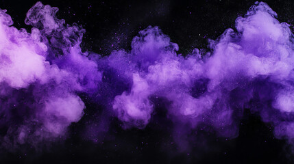 purple magic dust with sparkles, glitter curve powder clouds, holi paints horizontal banner template