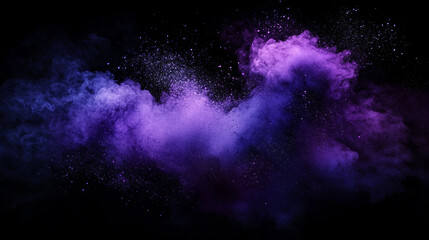 purple magic dust with sparkles, glitter curve powder clouds, holi paints horizontal banner template