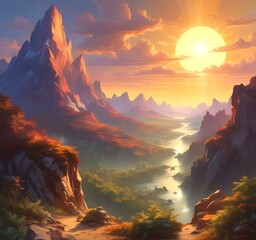 Wall Mural - Illustration of fantasy scenic landscape.