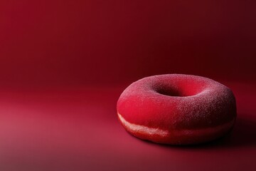 Sticker - A single bright red donut sits on a red surface