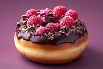 Poster - Delicious donut adorned with raspberries chocolate and pink candy pieces