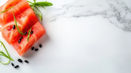 Wall Mural - Slices of fresh watermelon on marble surface