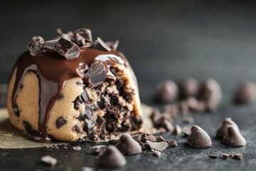 Wall Mural - Chocolate chip cookie dough dessert covered with chocolate ganache