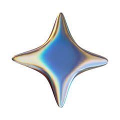 Wall Mural - 3d chrome star. y2k isolated metal element. on transparent background