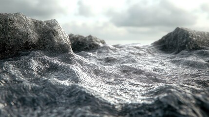 Wall Mural - dramatic ocean waves crashing against rocky shore: a stunning seascape of grey and blue hues