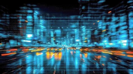 Wall Mural - futuristic city nightscape: a digital abstract of urban speed and light. dynamic architecture and vi