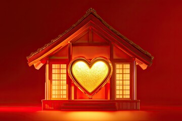 Canvas Print - Golden House with Illuminated Heart Centerpiece