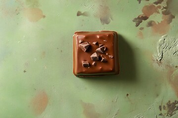 Wall Mural - Chocolate candy square with chunks on a textured surface