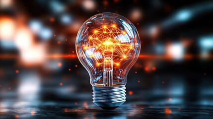 Poster - Illuminated Light Bulb with Network Connections and Glowing Patterns in a Contemporary Setting